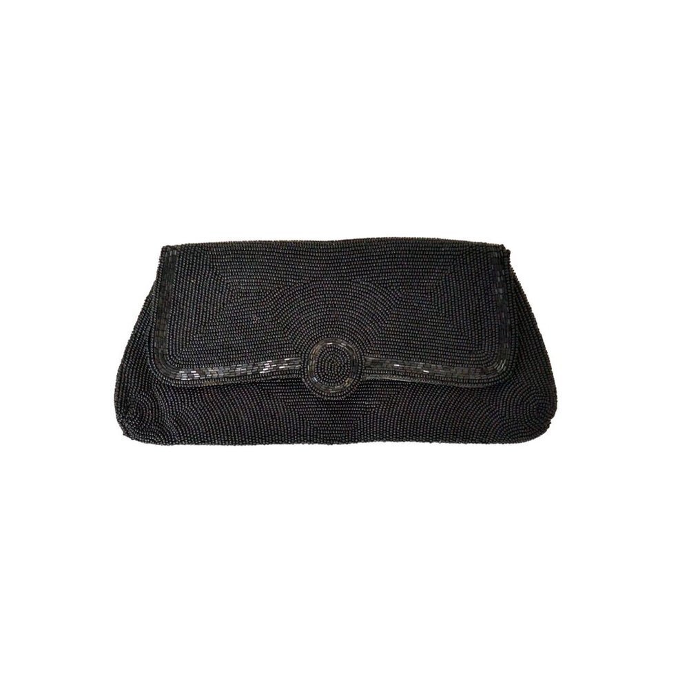 Black Beaded Envelope Clutch Purse Bag with no Straps Japan Vintage (2629BS)